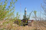 Progress M-05M sits at Site 1 in Baikonur shortly after rollout on April 26, 2010 (Credit: RKK Energia).