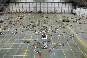 Remnants of the Space Shuttle Columbia disaster, stored in the RLV Hangar at Kennedy Space Center (Credits: NASA).