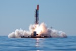 The HEAT1X-Thyco rocket liftoff from the Sputnik launch platform. - Credits: Thomas Pedersen, Copenhagen Suborbitals.