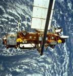 The Upper Atmosphere Research Satellite (UARS) during deployment from Space Shuttle Discovery in September 1991 (Credits: NASA Marshall Space Flight Center).
