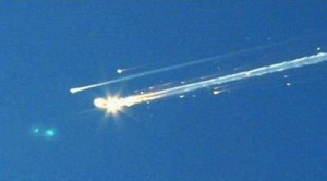 Space Shuttle Columbia burns up in the atmosphere on February 1, 2003.
