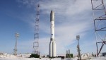 The Proton rocket prior to launching from the Baikonur Cosmodrome (Credits: RIA Novosti).