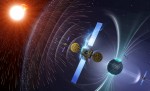 Artist's rendition of spacecraft being impacted by Space weather (Credits: ESA).