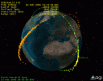 A map of the debris clouds just after the Irrium 33/Cosmos 2251 collision (Credits: Celestrak/AGI Viewer 9).