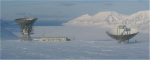 The EISCAT 32 m steerable and 42 cm fixed radar dishes in Svalbard, Norway can identify space debris in LEO as small as 2 cm (Credits: ESA).