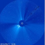 The bright speck to the left of the Sun in this SOHO image is Jupiter (Credits: NASA/ESA).