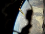 Image from the Qu8k rocket. black squiggle down the middle is molten polymer residue from the camera shield that melted from the intense heat of breaking Mach 3 (Credits: Steve Jurvetson/Flickr).