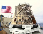 SpaceX's Dragon capsule on a barge after its May 31 splashdown (Credits: SpaceX).