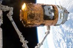 HTV-2 on the end of ISS' Canadarm 2 in 2011 (Credits: JAXA).