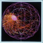 Model of a solar neutrino event at the Sudbury Neutrino Observatory (Credits: LBL Research Review).