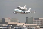 The space shuttle Endeavour, piggybacked atop of NASA’s Shuttle Carrier Aircraft, flies over the Los Angeles International Airport on Sept. 21, 2012. Endeavour will be placed on display at the California Science Center (Credits: Getty Images/Michal Czerwonka)