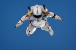 Leaping Into The Unknown BASE jumper Felix Baumgartner plummets toward Earth in a spacesuit during a test skydive. The grand attempt will be a jump from 120,000 feet. Jay Nemeth/Red Bull Content Pool.