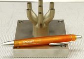 First test piece produced on the M2 Cusing Machine at the Marshall Center. (Credi9ts: NASA/MSFC/Andy Hardin).