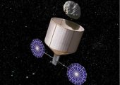 Depiction of a robotic asteroid capture vessel (Credits: Rick Sternbach/Keck Institute for Space Studies).