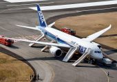All Nippon Airways flight 692 in Takamatsu after smoke in the cockpit forced an emergency landing. 137 passengers were evacuated, 5 of whom were injured in the process (Credits: Reuters).