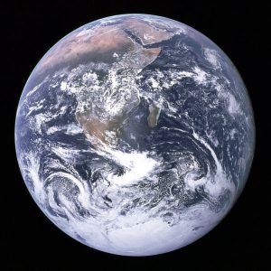 A photograph of Earth as seen by the Apollo 17 crew when 29,000 km from the planet. This photograph is known as the Blue Marble (Credits: NASA).