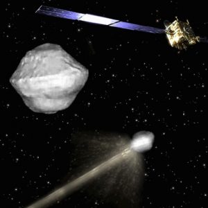 Artist’s concept of the US-European Asteroid Impact and Deflection mission (Credits: ESA).