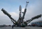 Soyuz-2.1a on the launch pad at Baikonur. The launch, originally scheduled for February 5, was postponed do to weather condition at high altitude (Credits: Roscosmos).