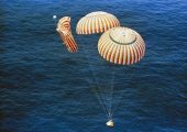 When a parachute fails: Apollo 15 splashes down on two chutes (Credits: NASA).
