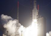 Ariane 5's Lift-off from Kourou spaceport in French Guyana.