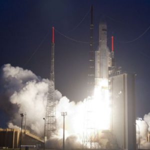 Ariane 5's Lift-off from Kourou spaceport in French Guyana.