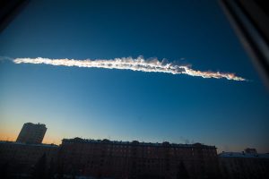 The Russian Meteor trails over Chelyabinsk on February 15 (Credits: Yekaterina Pustynnikova/Chelyabinsk.ru/Associated Press).