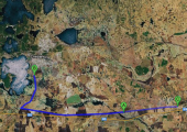 This Google Map image shows the expected landing sites of individual fragments of the Russian meteorite as calculated by astronomer pavel Spurny and his collegues. B is the town of Chebarkul where the biggest fragment has landed, A is the village of Travniki and Shchapino (Credits: Google Maps).