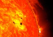 Sunspot AR1678 forms an unstable delta region Feb 19-20. This image is a composite from two instruments aboard NASA's Solar Dynamics Observatory (Credits: NASA).
