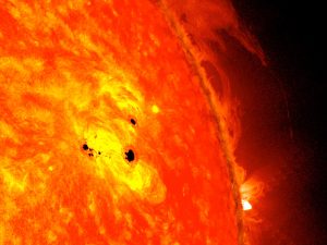 Sunspot AR1678 forms an unstable delta region Feb 19-20. This image is a composite from two instruments aboard NASA's Solar Dynamics Observatory (Credits: NASA).