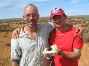 Astronomer Pavel Spurny (on the right) and his colleague Phil Blund after recovering the Australian meteorite Bunburra Rockhole (Credits: Astro.cz)