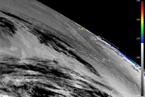 Meteosat-9 image, showing the thermal impact of the meteor (Credits: EUMETSAT).