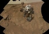 Curiosity self-portrait compiled from 66 images taken February 3 from the site of its first rock drilling (Credits: NASA).