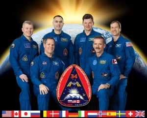 The official Expedition 34 portrait, with mission patch (Credits: NASA).