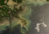 The 2010 Deepwater Horizon oil slick as seen from space (Credits: NASA).