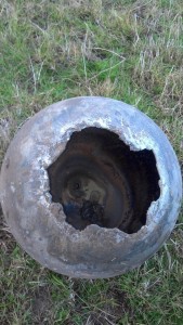 A few days after Gentz found a mysterious titanium tank in his pasture, a neighbor turned up this one (Credits: Dean Gentz).