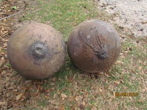 The first and third spheres found on the property of Dean Gentz and Trac Ellis, pictured side-by-side (Credits: Dean Gentz).