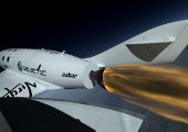 SpaceShipTwo "lights the candle" over Mojave (Credits: Virgin Galactic).