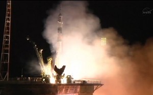 Soyuz TMA-09M lifting off from Baikonur   (Credits: NASA TV).