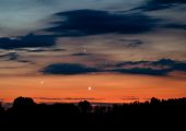 Photograph of hte triple conjunction of Venus, Jupiter, and Mercury on May 26 outside Szubin, Poland (Credits: Marek Nikodem/Spaceweather.com).