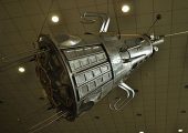 A model of Sputnik 3 hangs in the Konstantin E. Tsiolkovsky State Museum of the History of Cosmonautics (Credits: Енин Арсений).
