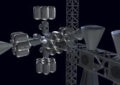 Way-station at L1 with re-usable ferries docked and ready to leave for Mars (Credits: Anna Nesterova/NSS).