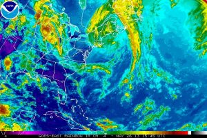 Infrared image of Northwest Atlantic Sector taken with GOES 14. GOES 14 does not have view of the area in the Atlantic Ocean where hurricanes usually are generated (Credits: NOAA).