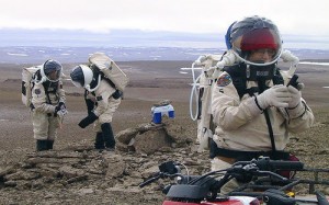 Members of The Mars Society’s Flashline Mars Arctic Research Station check out their equipment during this year’s expedition (Credits: The Mars Society).