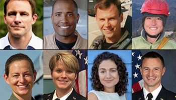 NASA’s 2013 Astronaut Candidate Class. Top left to right: Josh A. Cassada, Ph. D.; Victor J. Glover, Lt. Commander, U.S. Navy; Tyler N. Hague (Nick), Lt. Colonel, U.S. Air Force; Christina M. Hammock, NOAA Station Chief. Bottom left to right: Nicole Aunapu Mann, Major, U.S. Marine Corps; Anne C. McClain, Major, U.S. Army; Jessica U. Meir, Ph.D.; Andrew R. Morgan, M.D., Major, U.S. Army (Credits: NASA)