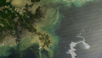 Deepwater Horizon Oil Spill as seen from space (Credit: NASA).
