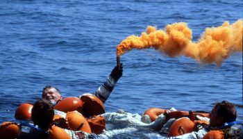 France’s first man in space, Jean-Loup Chretien, releases a flare during Black Sea training for his June 1982 mission. (Credits: SpaceFacts.de/Joachim Becker).