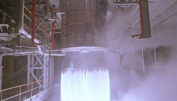 Picture of RD-180 test firing at Marshall Space Flight Center, 1998 (Credits: NASA).