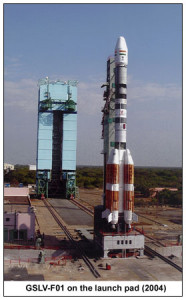 Standing 161 feet tall, the GSLV is a three-stage vehicle and is supplemented by four strap-on liquid-fuelled rocket boosters (Credits: ISRO).