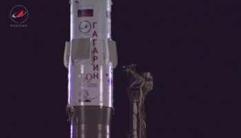 A Soyuz readies for launch (Credits: Roscosmos).