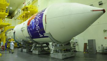 The Zenit-3SLB vehicle assigned to the AMOS-4 mission is readied for launch at Baikonur. Photo Credit: Israel Aerospace Industries (IAI)